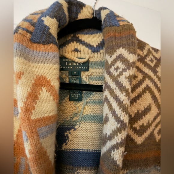 Vintage 90s Lauren Ralph Lauren Aztec wool wrap cardigan M - Picture 3 of 5